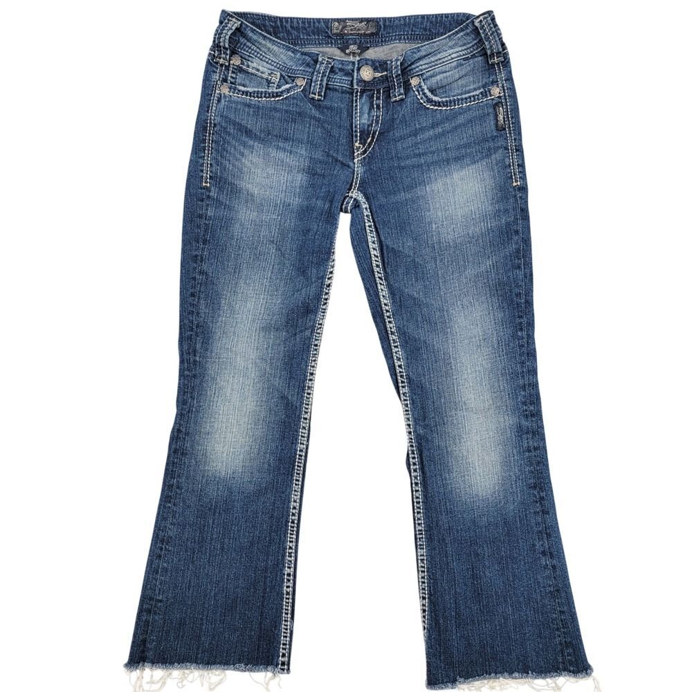 Silver Jeans Aiko Bootcut Women 29 Blue Good Raw Hem Thick Stitch L9528SJB241